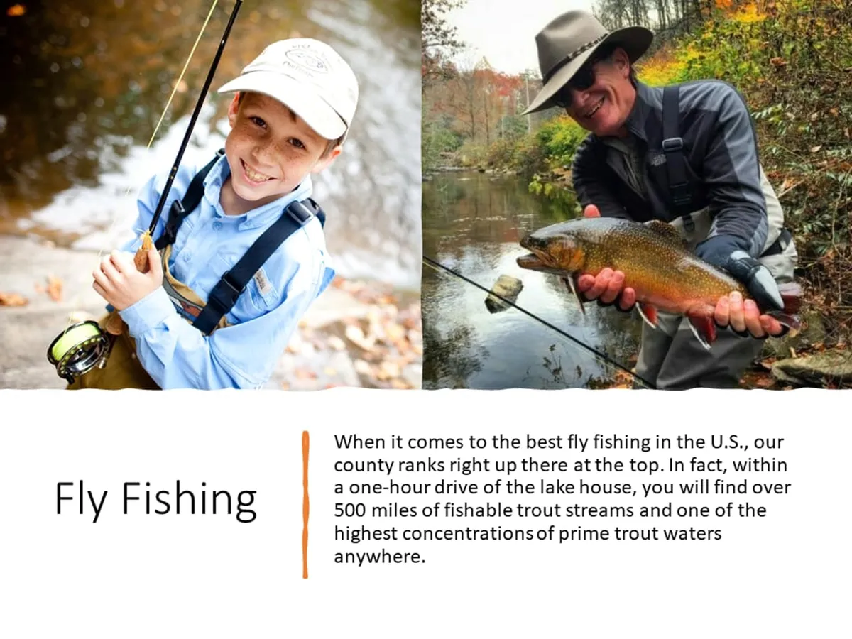 A young boy stands with a fishing rod while a man proudly displays a freshly caught trout on the banks of a scenic river. The background reveals lush riverbanks and a vibrant, natural setting, emphasizing the joy of outdoor activities and family bonding.